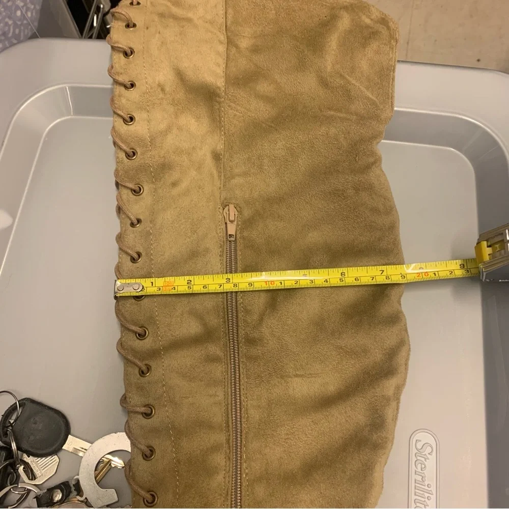 Tan suede lace up thigh high boots Size 10